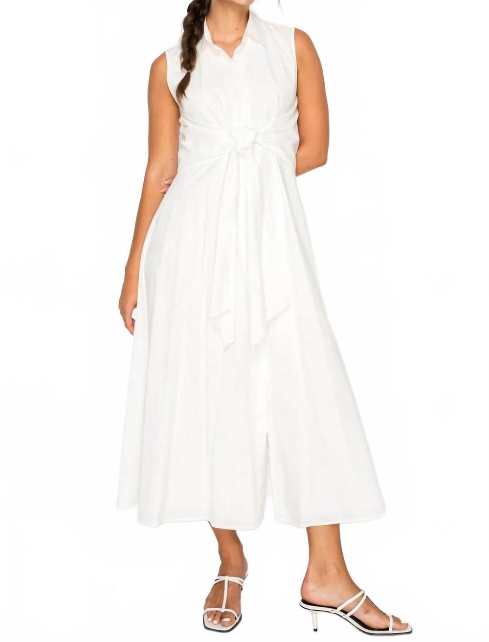 NEW MEET ME IN SANTORINI poplin tie midi dress in white